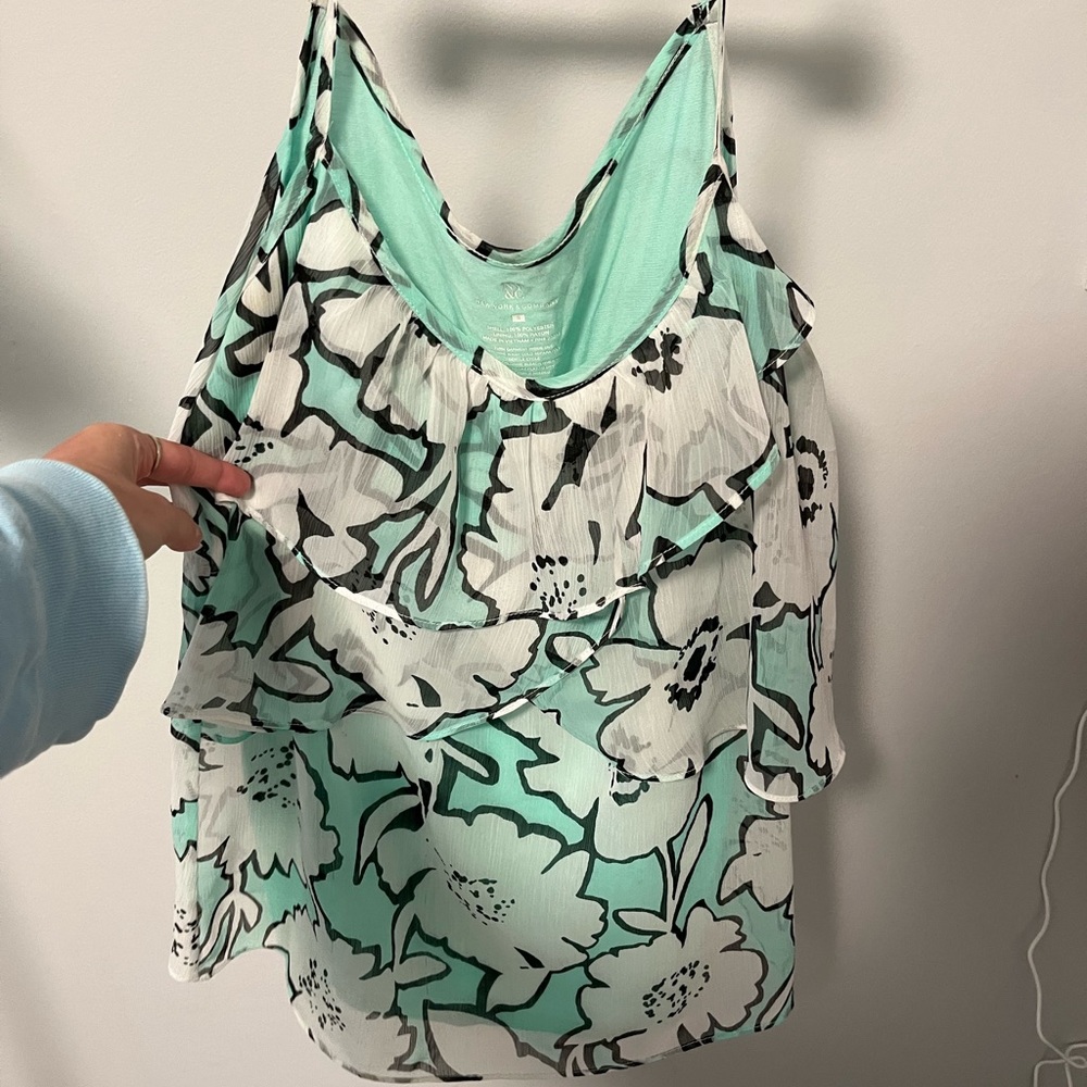 Teal floral tank top size small